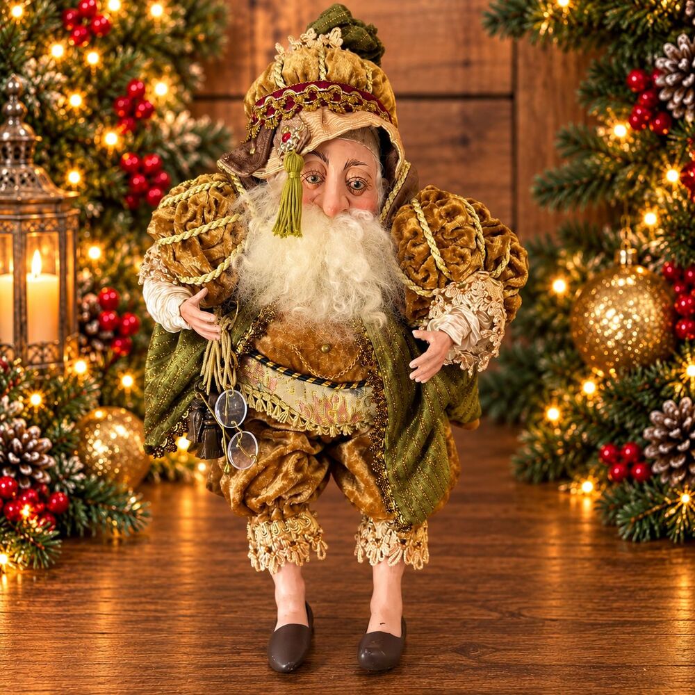 Vintage Lam Lee Group Santa Claus Collectible Doll Gold Velvet Costume Glasses